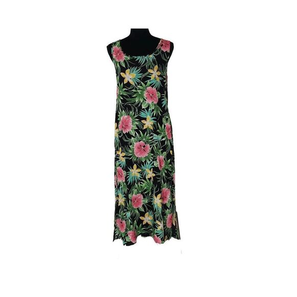 DNLA Sport Black Floral Tropical Print Vent Scoop Neck Sleeveless dress Size M - Picture 2 of 9